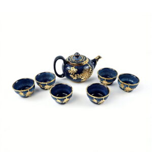 Gold-Inlaid Jade Style Jun Porcelain "National Beauty & Heavenly Fragrance" Tea Set