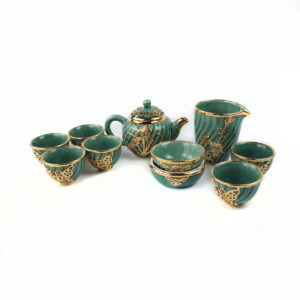 Gold-Inlaid Jade Style Celadon“Butterflies Loving Flowers”Kung Fu Tea Set
