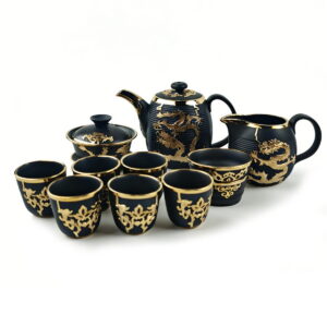 Gold-Inlaid Jade Style Zisha Purple Clay "Dragon Blesses Endless Fortune" Complete Kung Fu Tea Gift Set