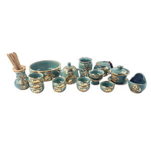 Gold-Inlaid Jade Style Celadon“Celadon Lotus Whisper”Complete Kung Fu Tea Gift Set
