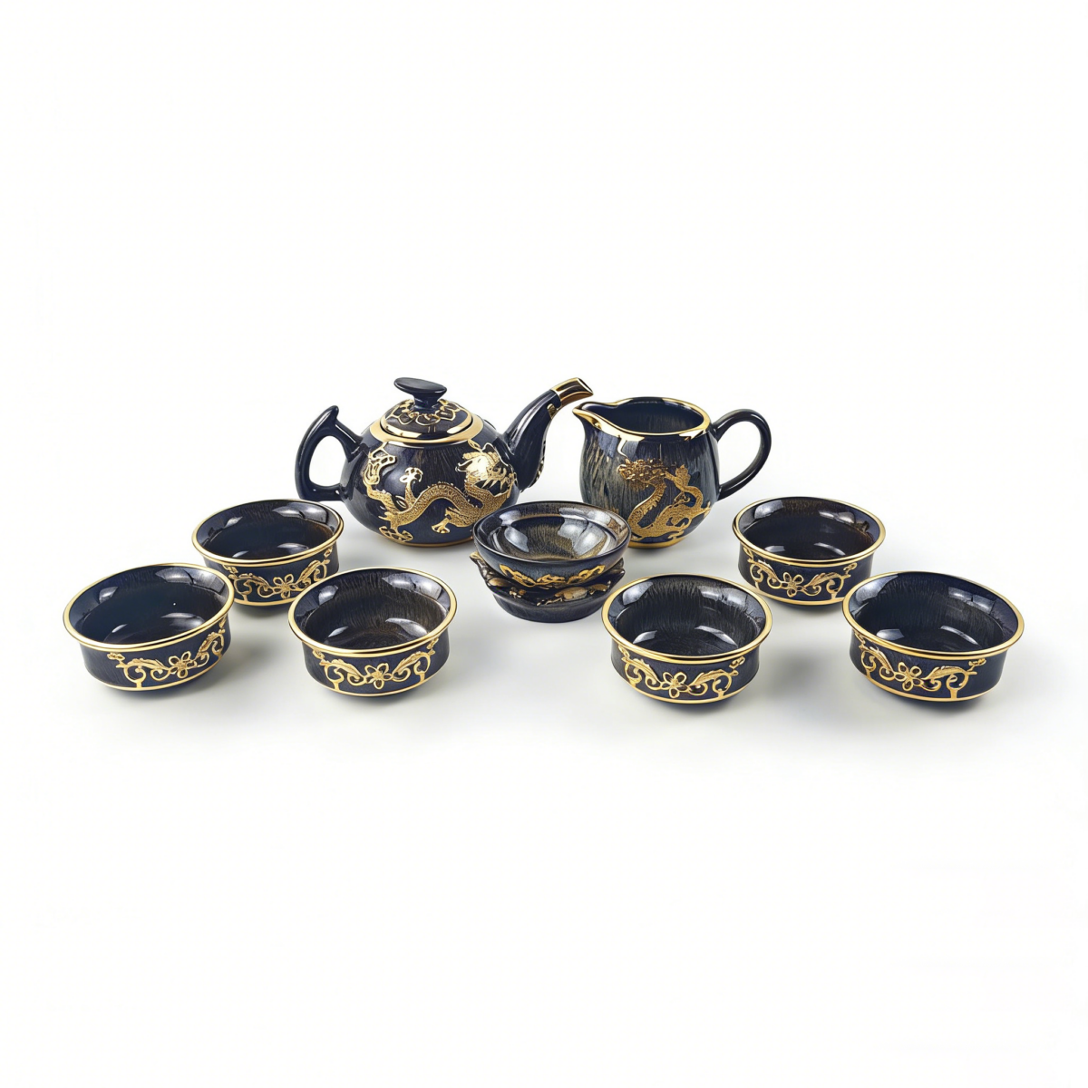 Gold-Inlaid Jade Style Jun Porcelain "Dragon Soaring for Prosperity" Kung Fu Tea Set - Image 4