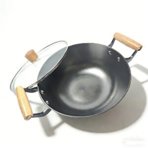 Double-handle Cast Iron Pot with Solid Wood Grips