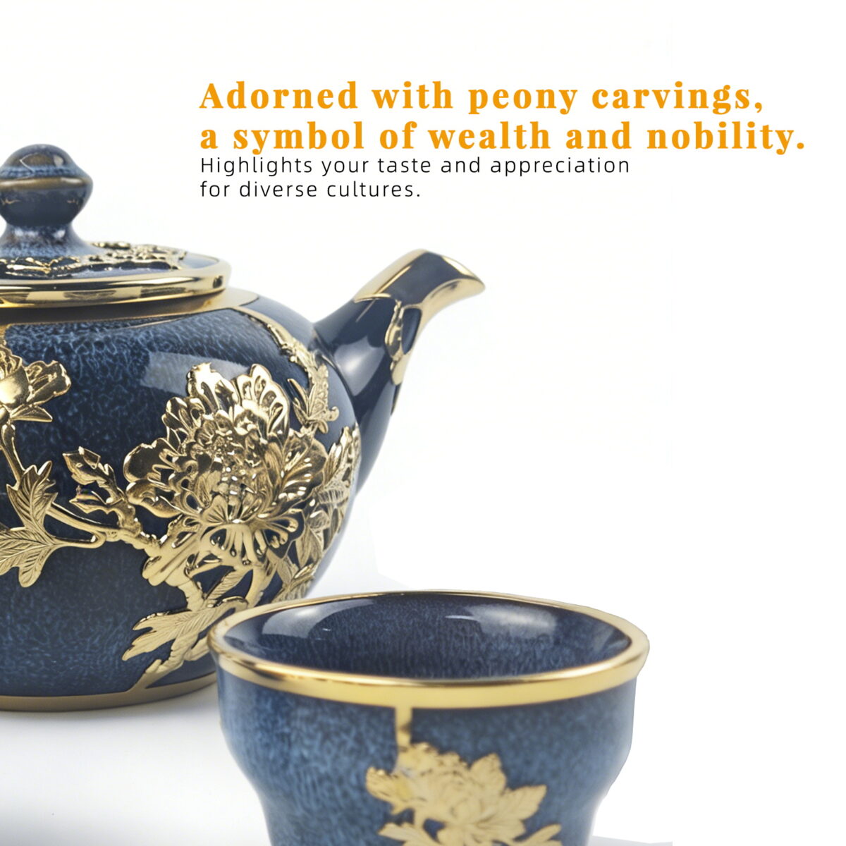Gold-Inlaid Jade Style Jun Porcelain "National Beauty & Heavenly Fragrance" Tea Set - Image 2