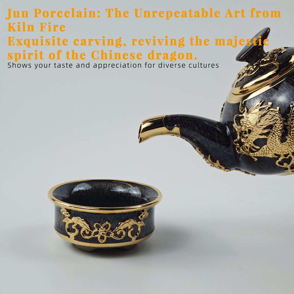 Gold-Inlaid Jade Style Jun Porcelain "Dragon Soaring for Prosperity" Kung Fu Tea Set - Image 6