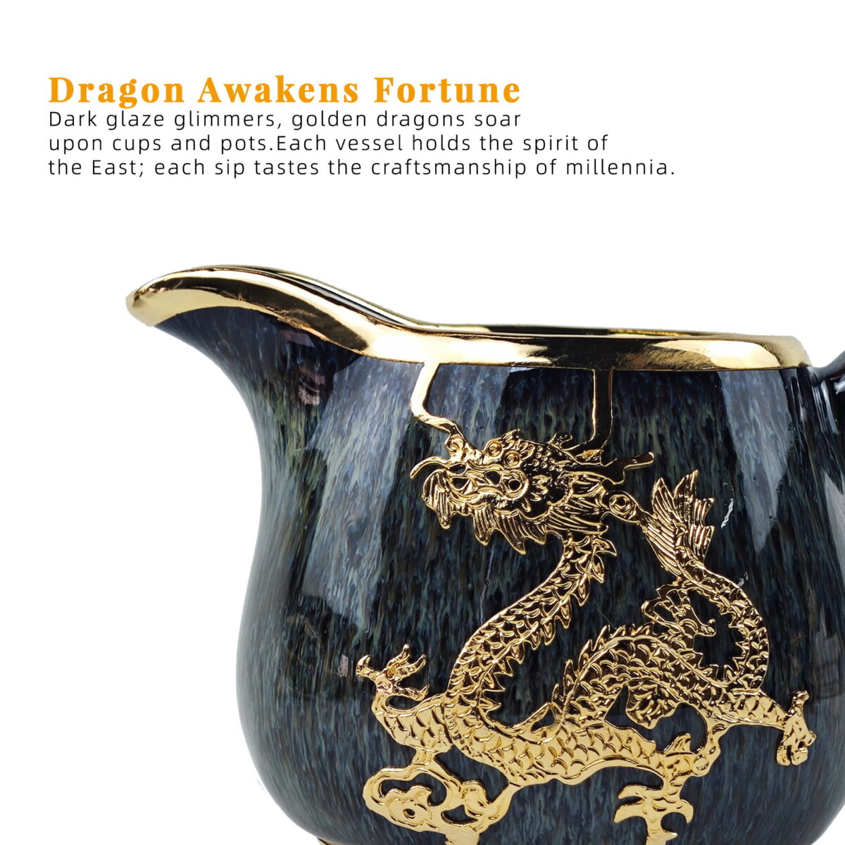Gold-Inlaid Jade Style Jun Porcelain "Dragon Soaring Across the Four Seas" Kung Fu Tea Set - Image 3
