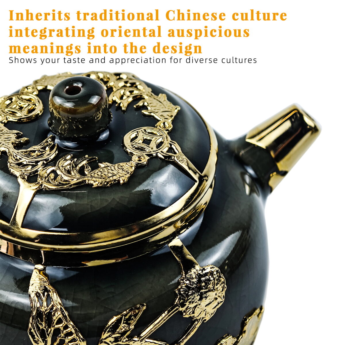 Gold-Inlaid Jade Style Jun Porcelain “Midnight Lotus Bloom” Complete Kung Fu Tea Gift Set - Image 2