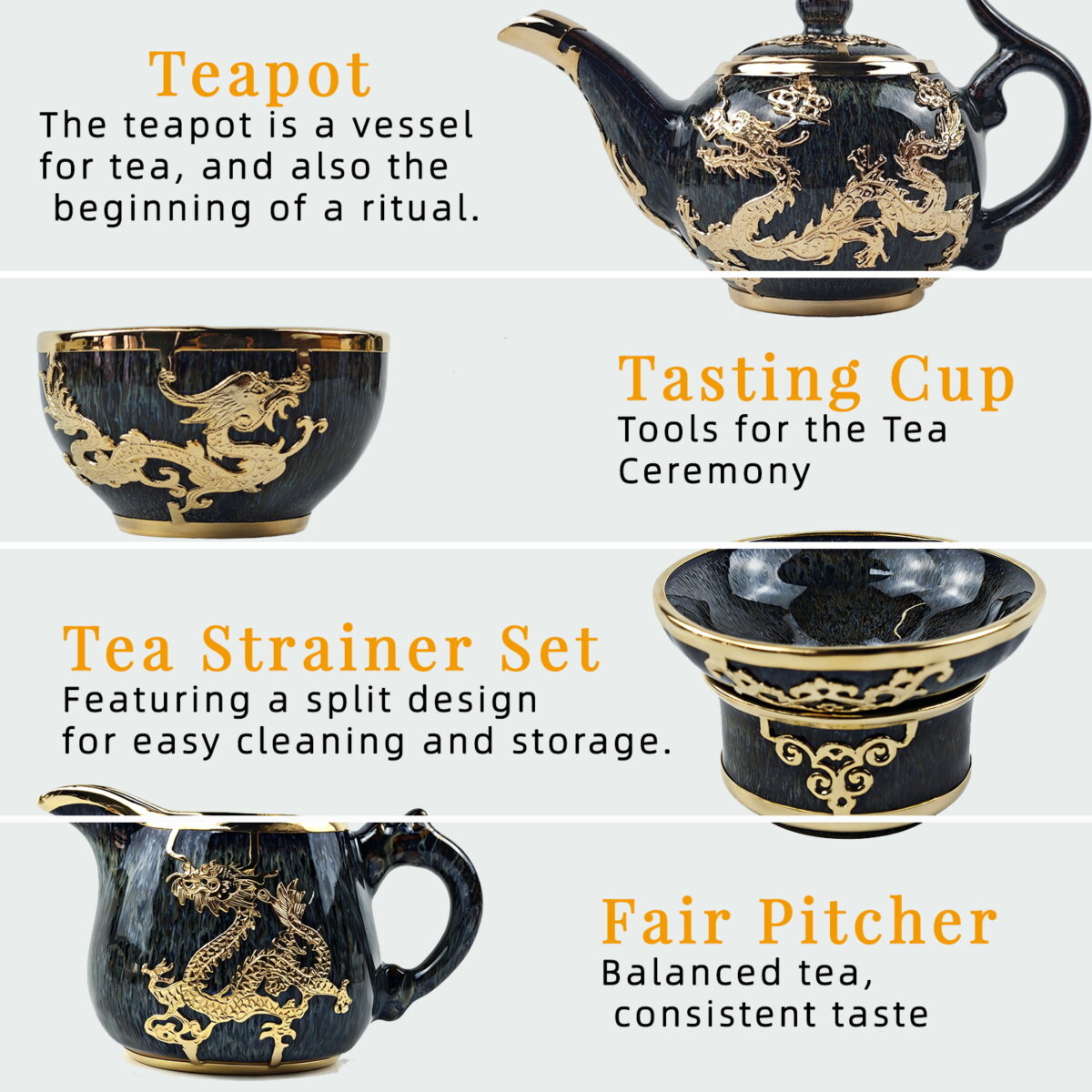 Gold-Inlaid Jade Style Jun Porcelain "Dragon Soaring Across the Four Seas" Kung Fu Tea Set - Image 10