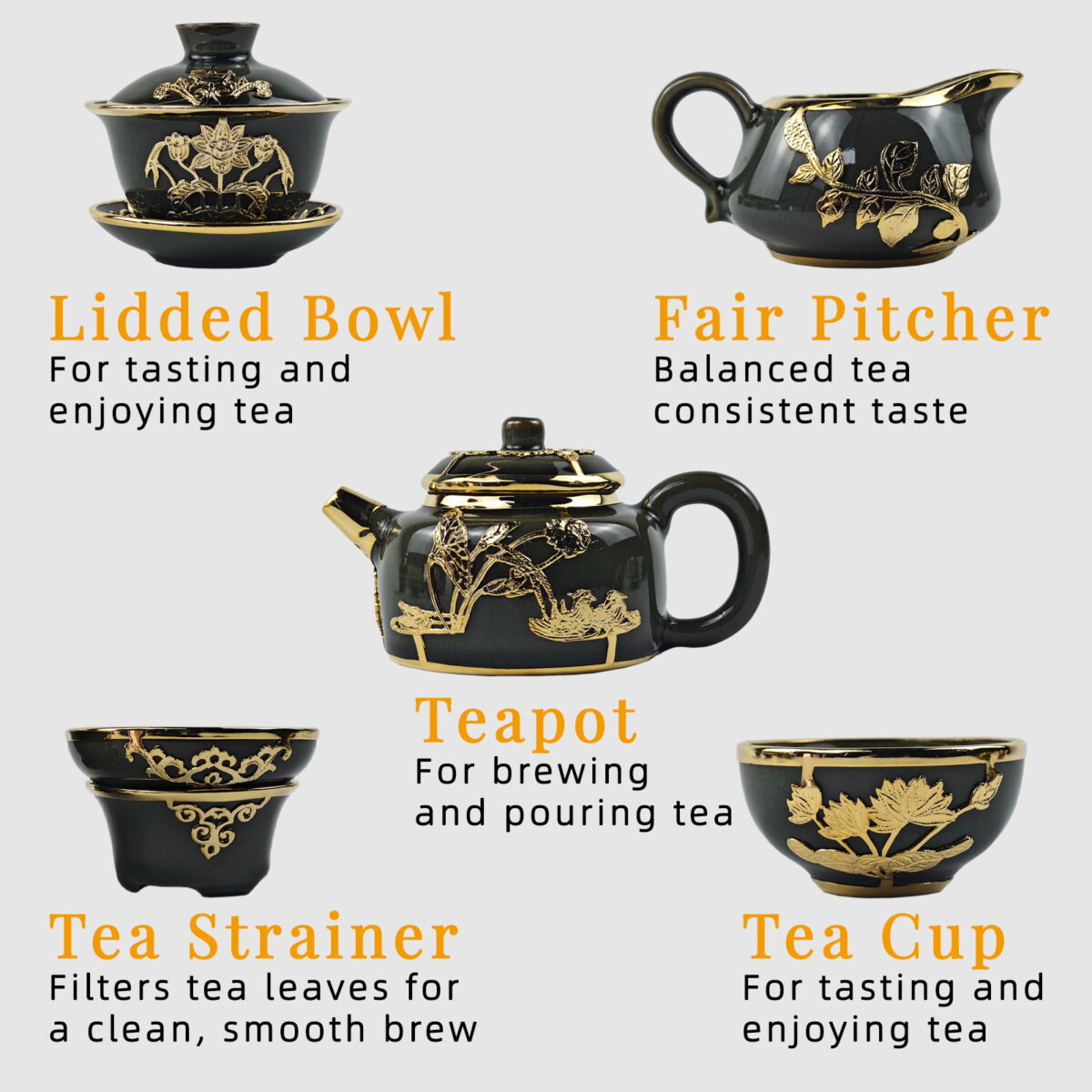 Gold-Inlaid Jade Style Jun Porcelain “Midnight Lotus Bloom” Complete Kung Fu Tea Gift Set - Image 10