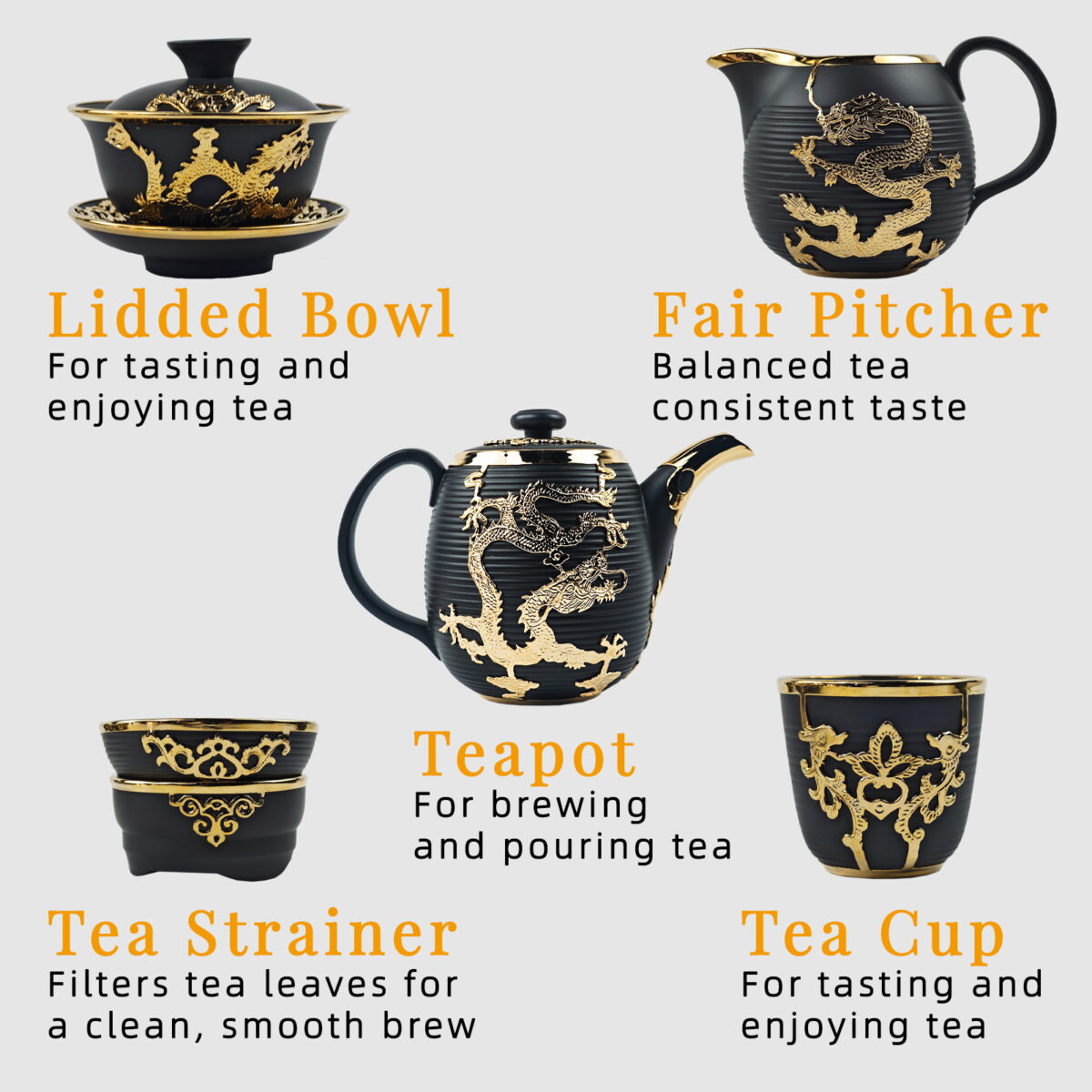 Gold-Inlaid Jade Style Zisha Purple Clay "Dragon Blesses Endless Fortune" Complete Kung Fu Tea Gift Set - Image 10