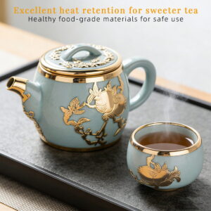 Gold-Inlaid Jade Style Ru Porcelain "A Blessed and Fruitful Family "Tea Set