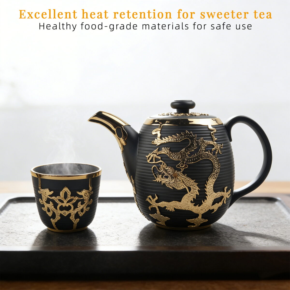 Gold-Inlaid Jade Style Zisha Purple Clay "Dragon Blesses Endless Fortune" Complete Kung Fu Tea Gift Set - Image 3