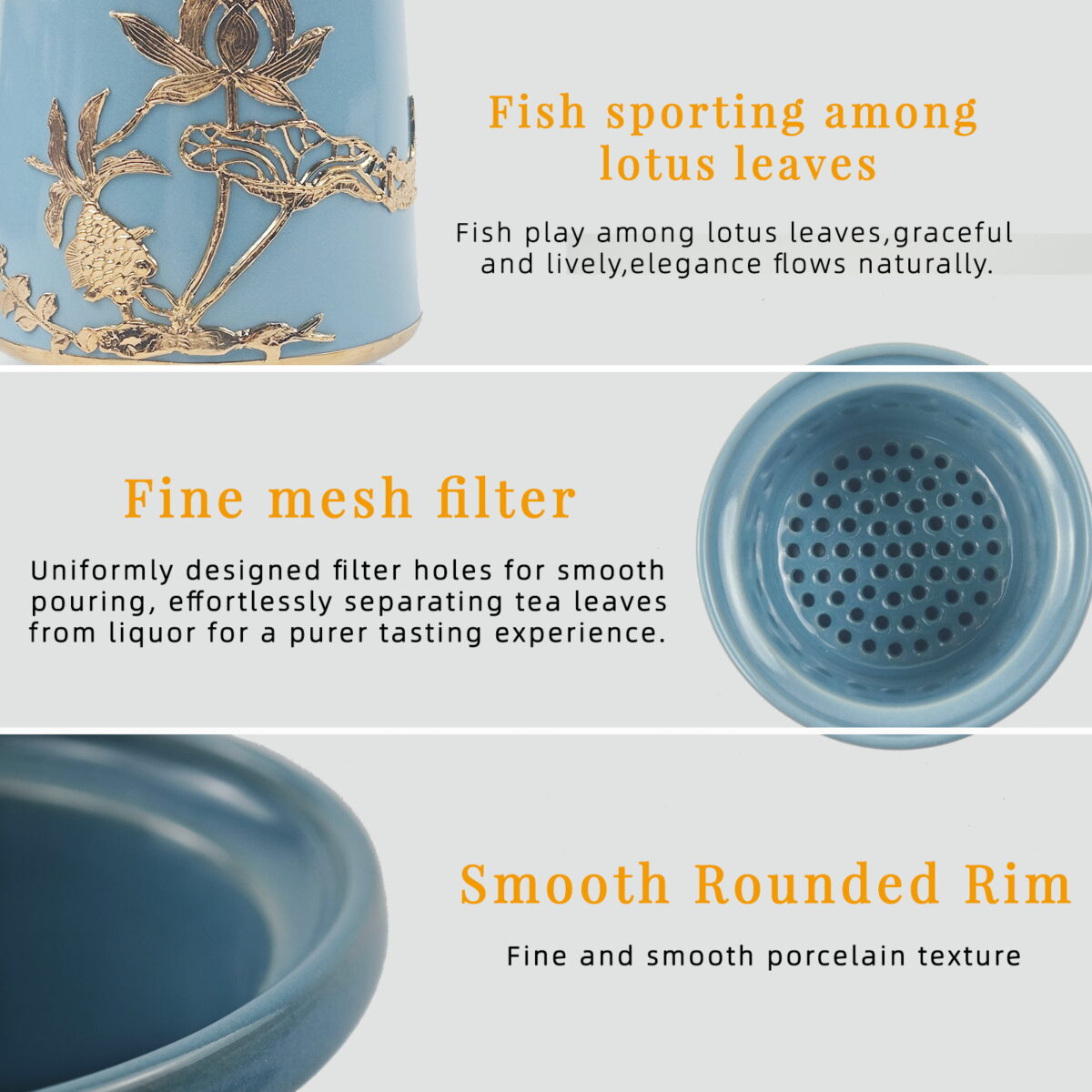 Gold-Inlaid Jade Style Ru Porcelain "Fish Playing Among Lotus" Personal Tea Cup - Image 7