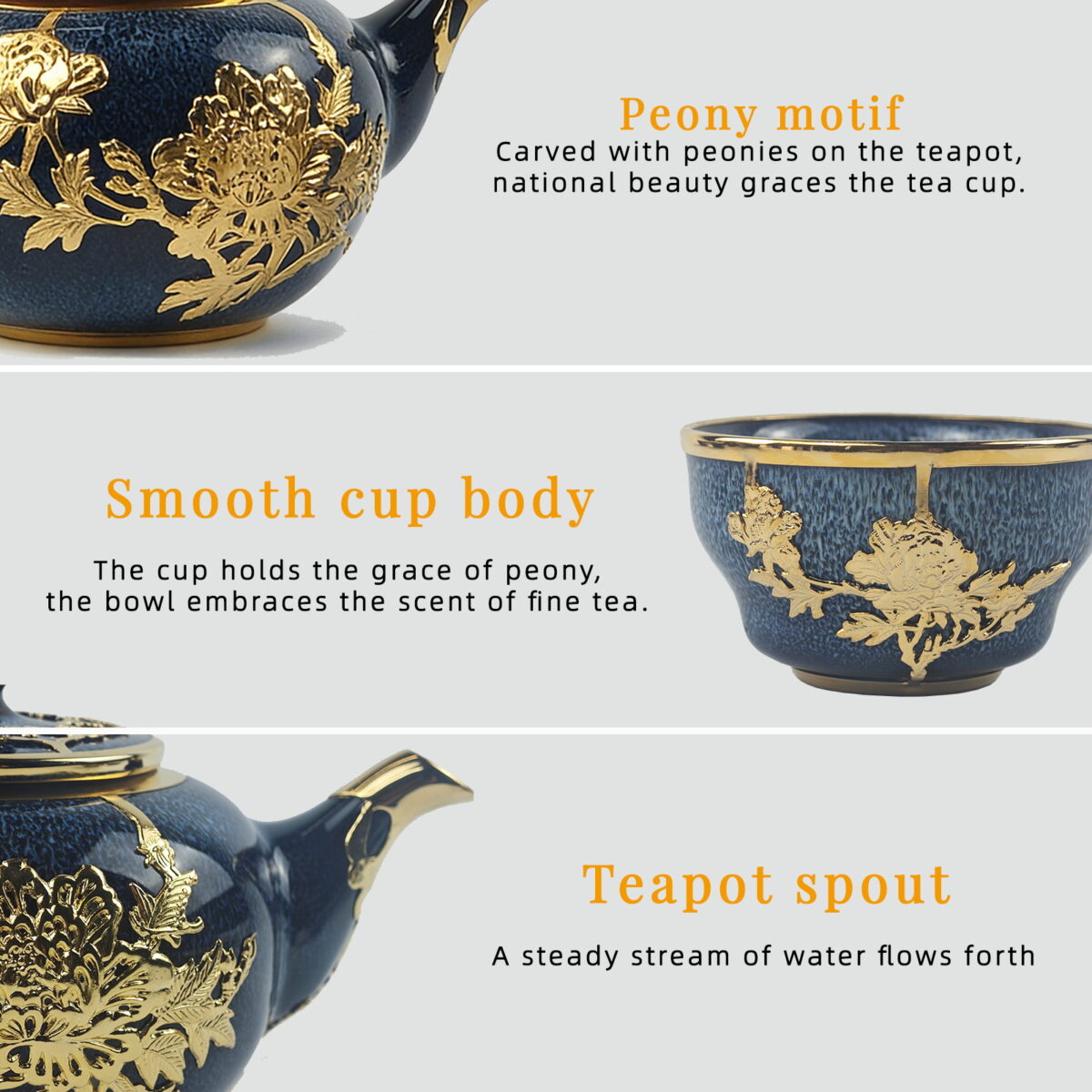 Gold-Inlaid Jade Style Jun Porcelain "National Beauty & Heavenly Fragrance" Tea Set - Image 6