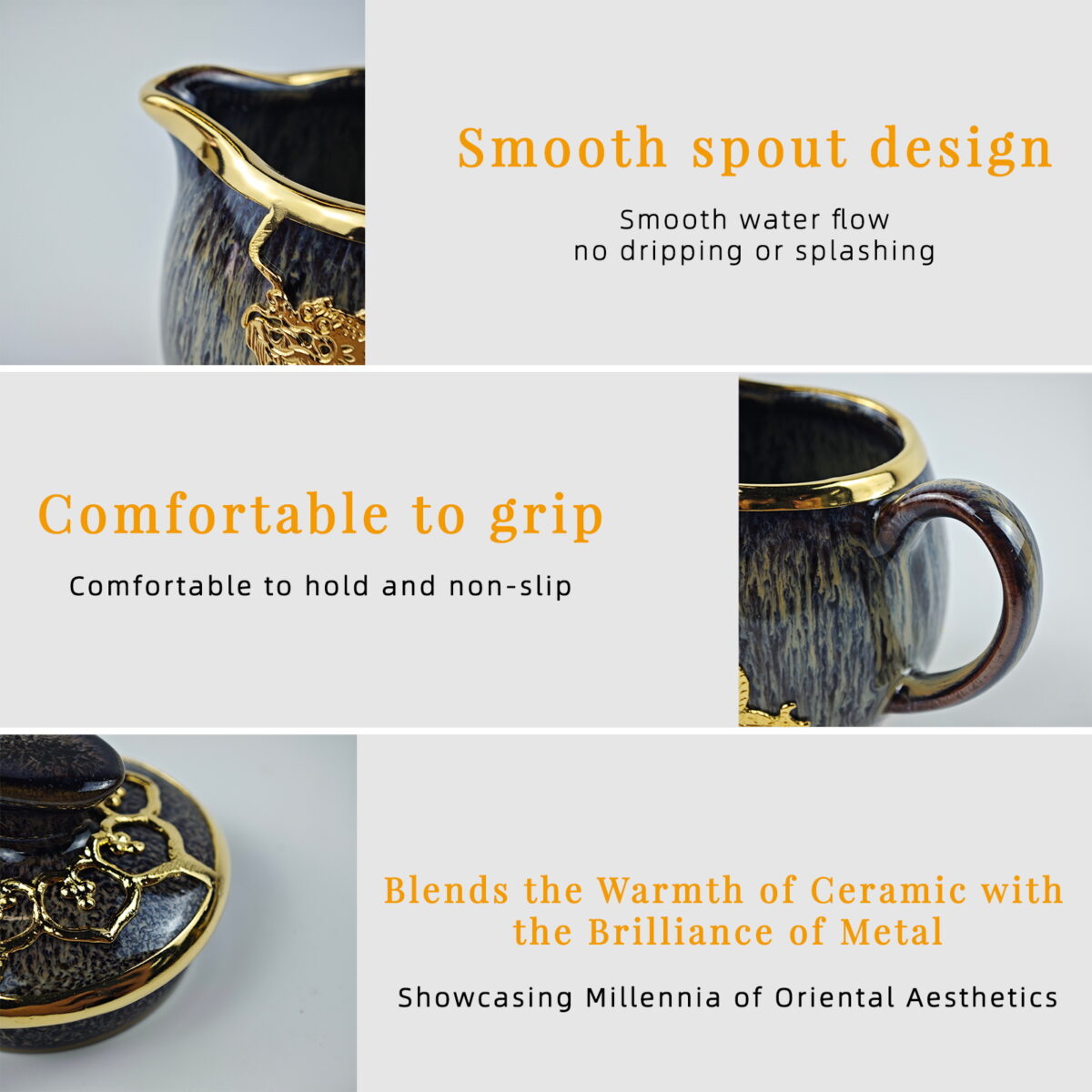 Gold-Inlaid Jade Style Jun Porcelain "Dragon Soaring for Prosperity" Kung Fu Tea Set - Image 7
