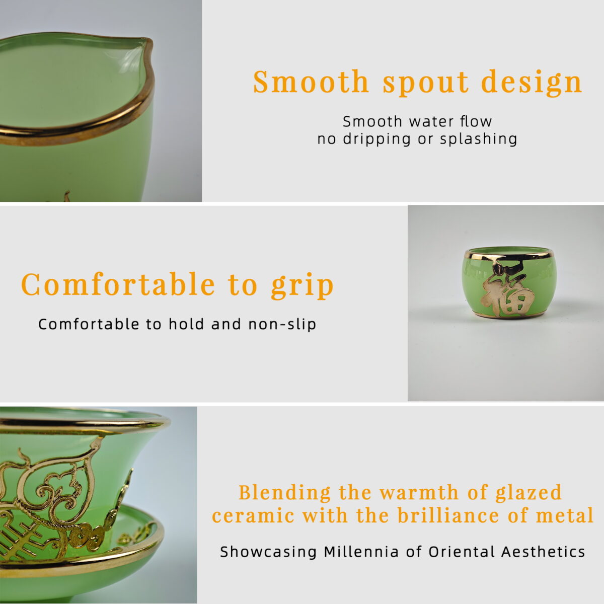 Gold-Inlaid Jade Style Liuli Glass "Complete Fu Lu Shou" Kung Fu Tea Set - Image 8