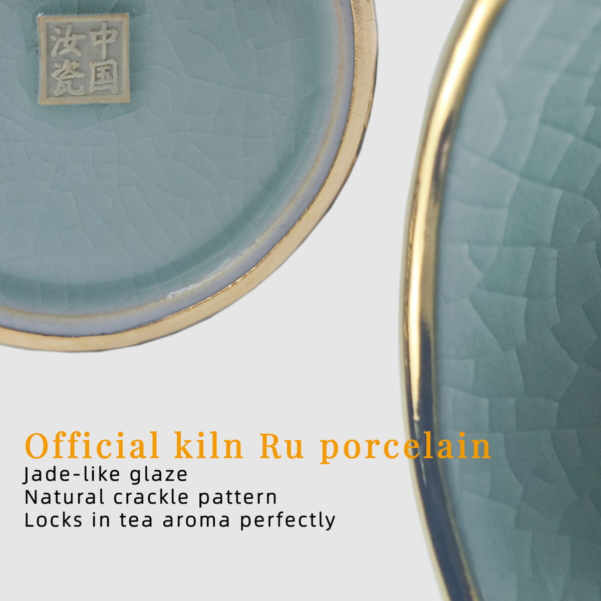 Gold-Inlaid Jade Style Ru Porcelain "A Blessed and Fruitful Family "Tea Set - Image 8