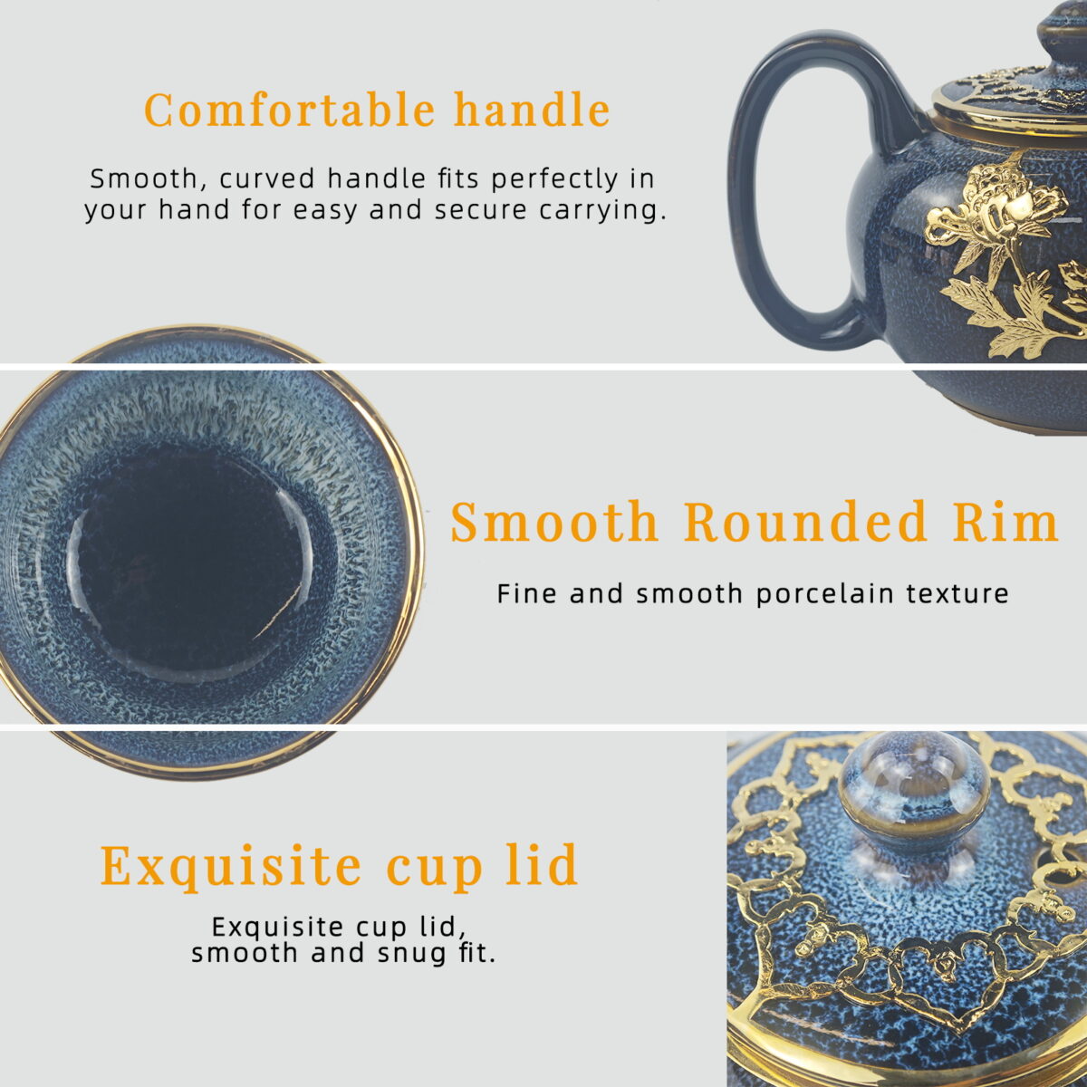 Gold-Inlaid Jade Style Jun Porcelain "National Beauty & Heavenly Fragrance" Tea Set - Image 7