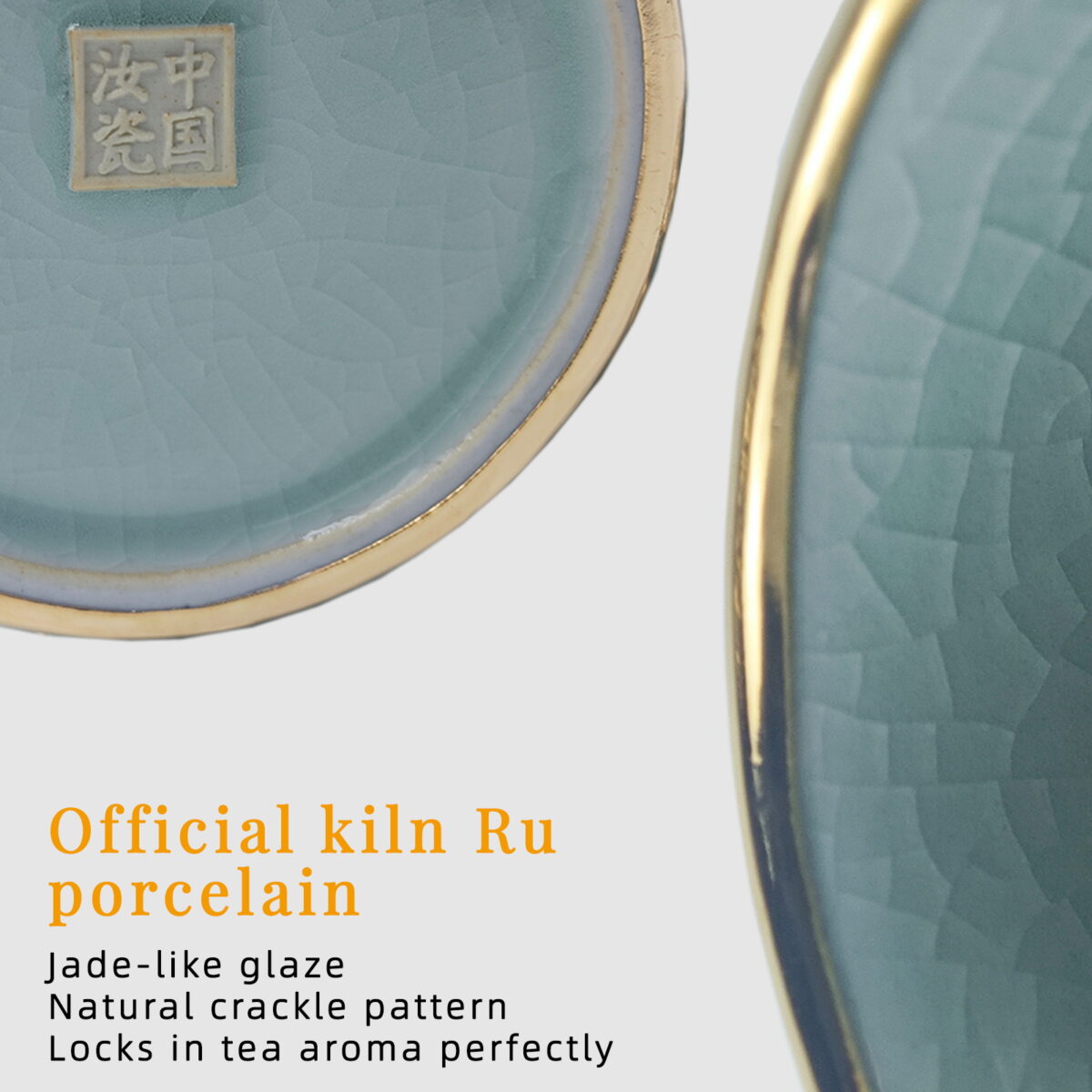 Gold-Inlaid Jade Style Ru Porcelain“Auspicious Dragon & Lotus Charm”Kung Fu Tea Set - Image 6