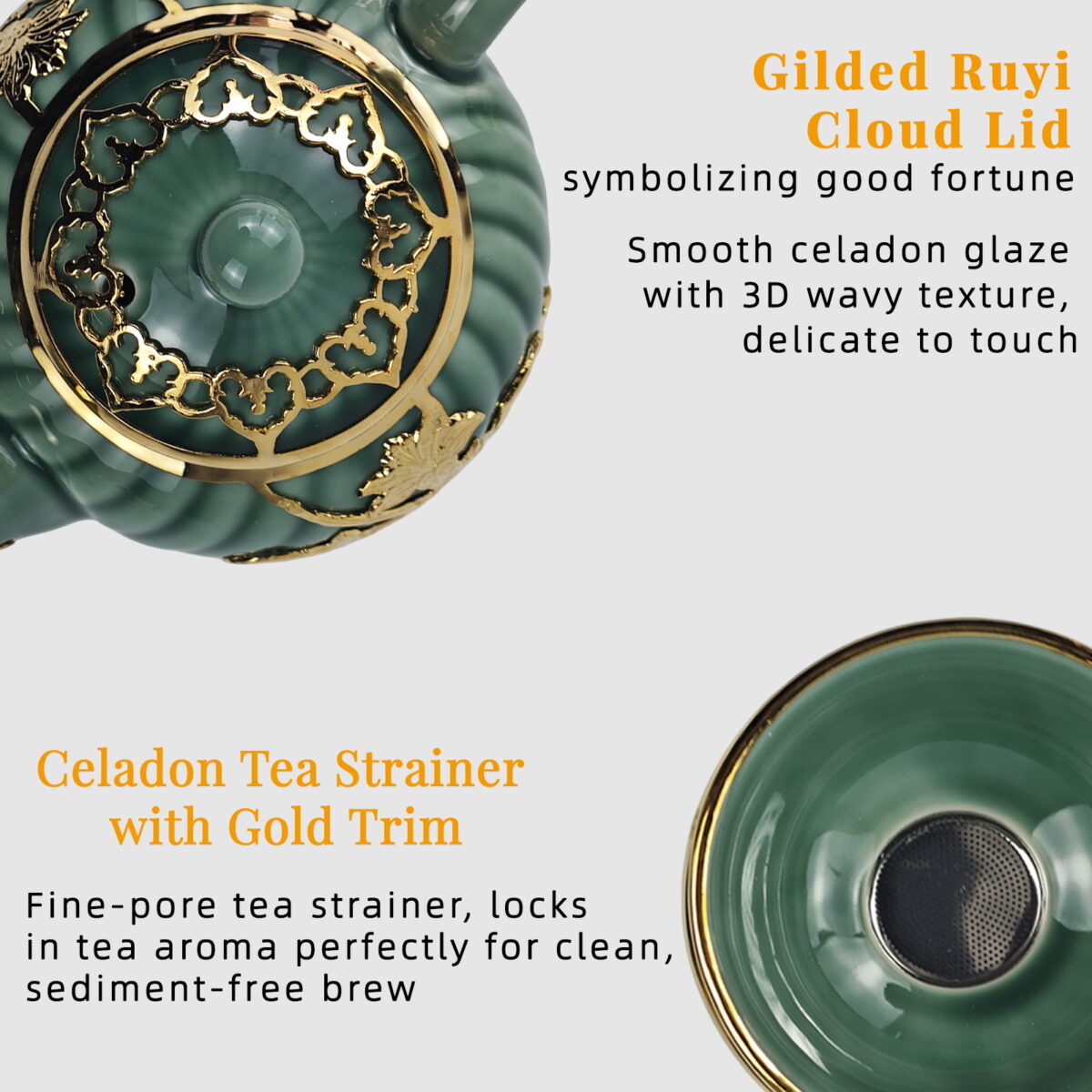 Gold-Inlaid Jade Style Celadon“Butterflies Loving Flowers”Kung Fu Tea Set - Image 8