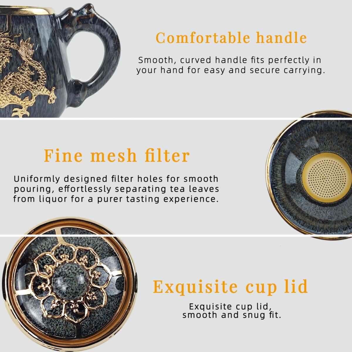 Gold-Inlaid Jade Style Jun Porcelain "Dragon Soaring Across the Four Seas" Kung Fu Tea Set - Image 7