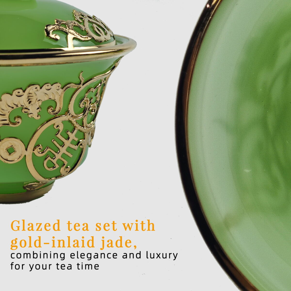 Gold-Inlaid Jade Style Liuli Glass "Complete Fu Lu Shou" Kung Fu Tea Set - Image 7