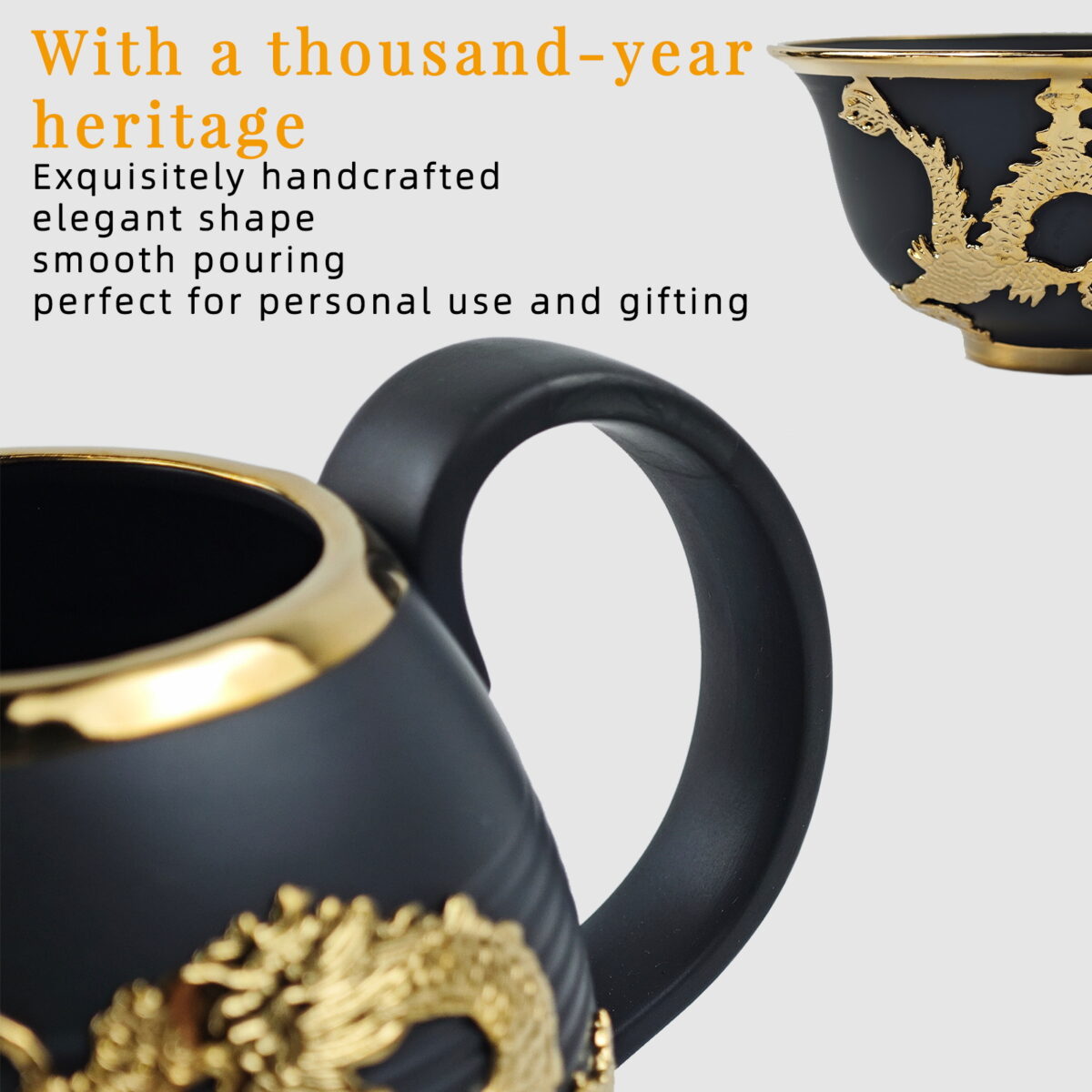 Gold-Inlaid Jade Style Zisha Purple Clay "Dragon Blesses Endless Fortune" Complete Kung Fu Tea Gift Set - Image 7