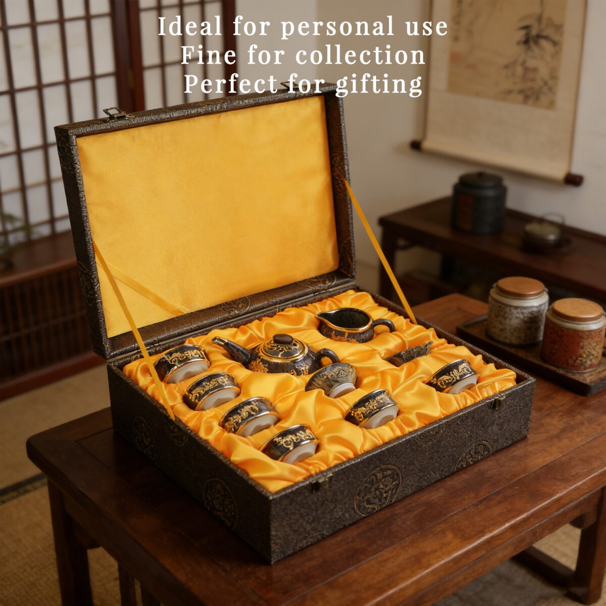 Gold-Inlaid Jade Style Jun Porcelain "Dragon Soaring for Prosperity" Kung Fu Tea Set - Image 9