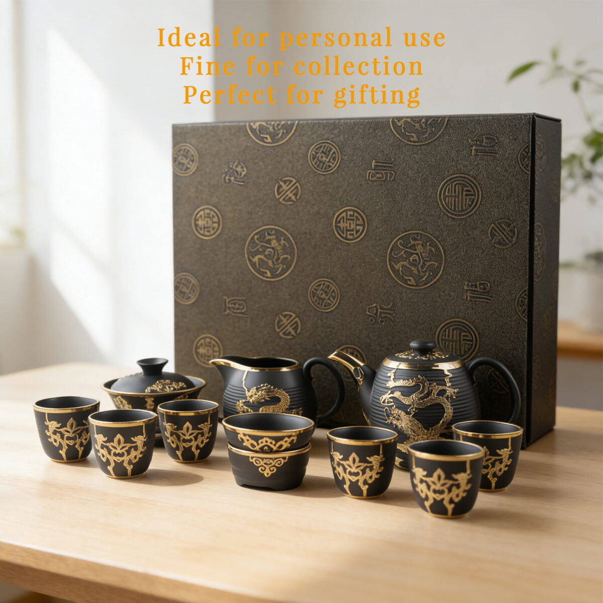 Gold-Inlaid Jade Style Zisha Purple Clay "Dragon Blesses Endless Fortune" Complete Kung Fu Tea Gift Set - Image 8