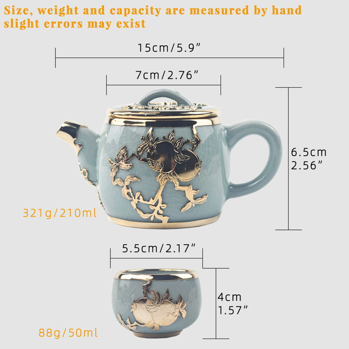 Gold-Inlaid Jade Style Ru Porcelain "A Blessed and Fruitful Family "Tea Set - Image 10