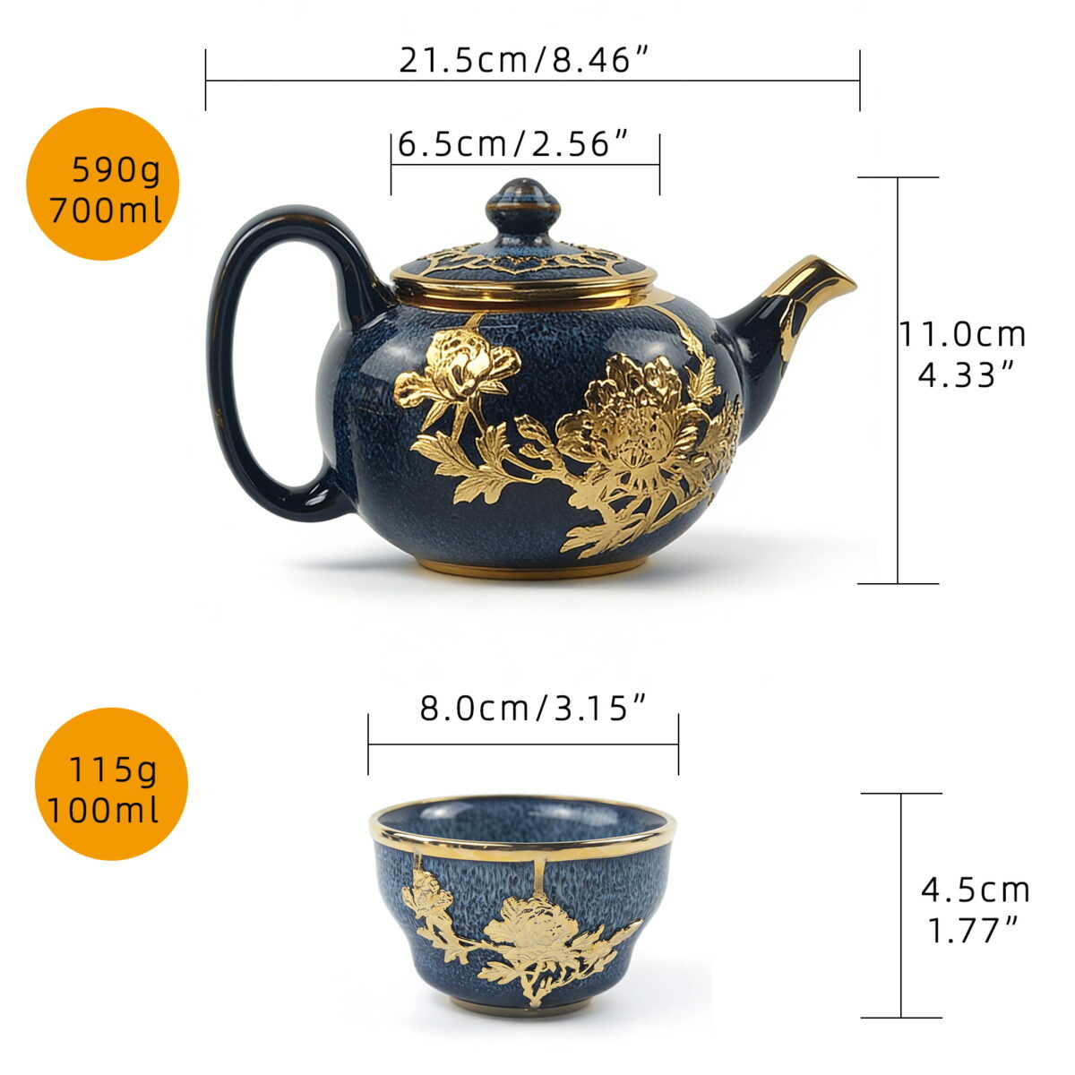 Gold-Inlaid Jade Style Jun Porcelain "National Beauty & Heavenly Fragrance" Tea Set - Image 10