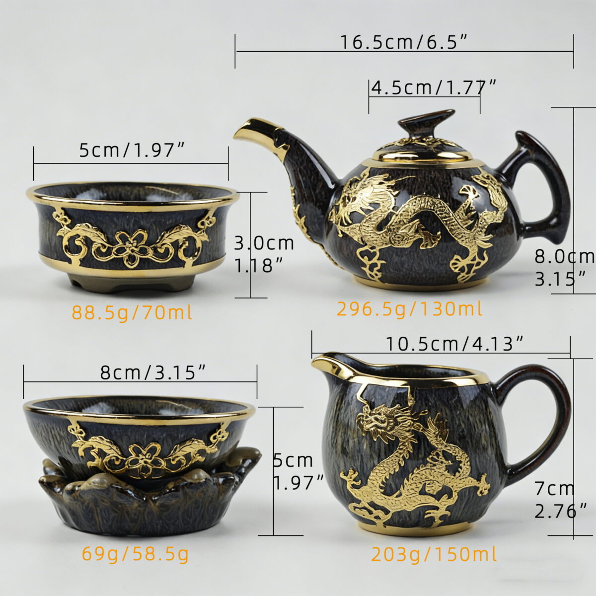 Gold-Inlaid Jade Style Jun Porcelain "Dragon Soaring for Prosperity" Kung Fu Tea Set - Image 10