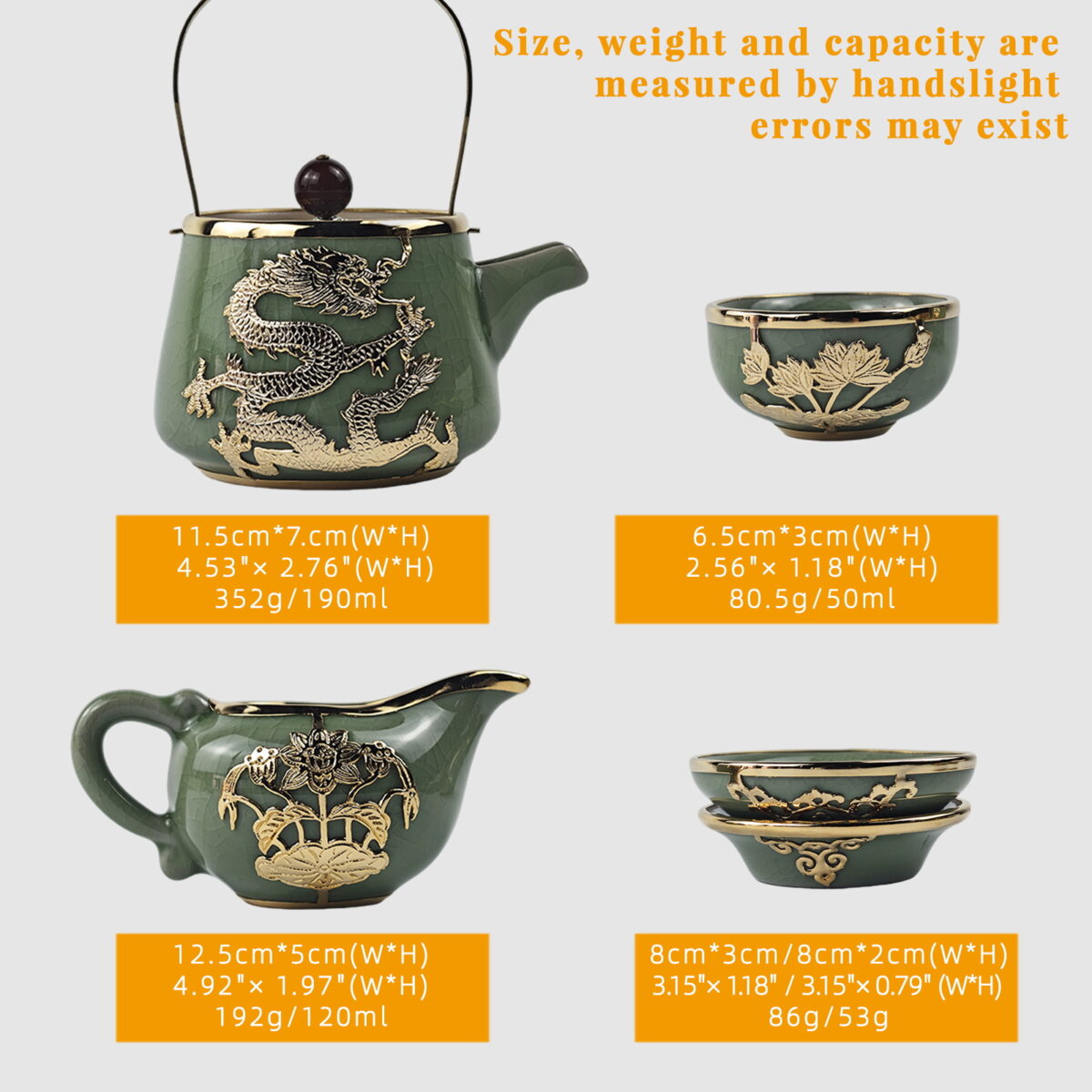 Gold-Inlaid Jade Style Ru Porcelain“Auspicious Dragon & Lotus Charm”Kung Fu Tea Set - Image 10