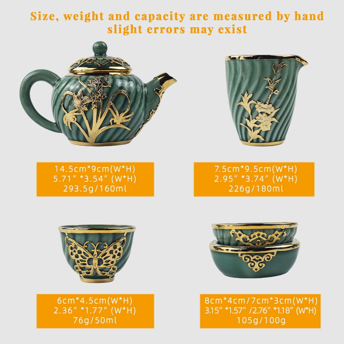 Gold-Inlaid Jade Style Celadon“Butterflies Loving Flowers”Kung Fu Tea Set - Image 7
