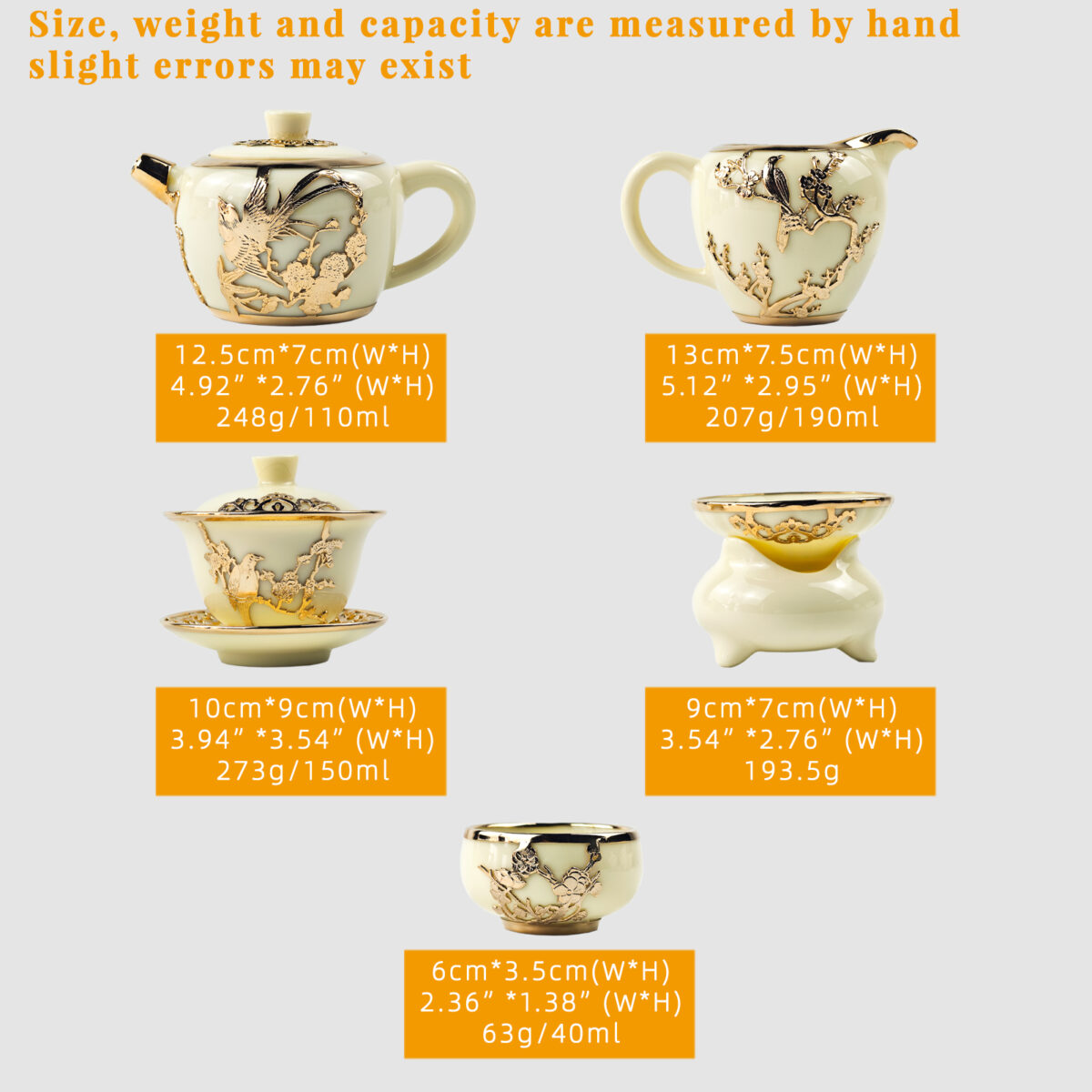 Gold-inlaid Jade Style Suet Jade Porcelain “Magpie & Plum Greeting Spring”Complete Kung Fu Tea Gift Set - Image 10