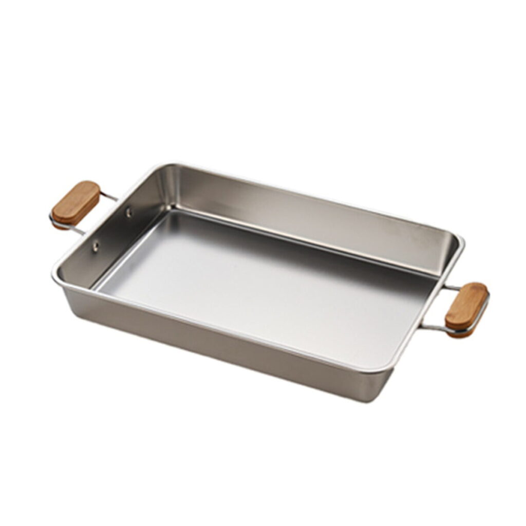 Stainless Steel Double-Handle Square Tray with Wooden Grips