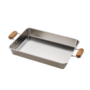 Stainless Steel Double-Handle Square Tray with Wooden Grips