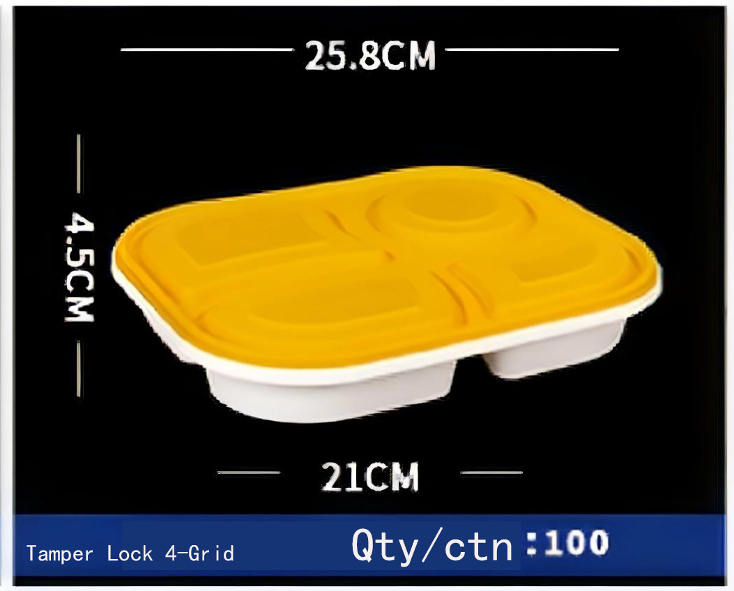 Tamper-proof Square Multi-grid Disposable Lunch Box
