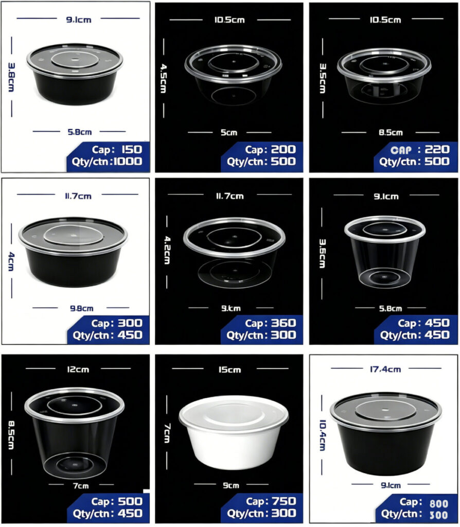 Round disposable takeout boxes